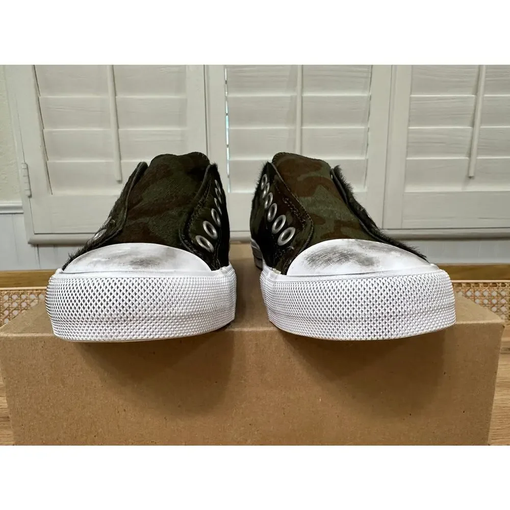 Naughty Monkey Shalomar Sneaker Camo Leather 100% Pony Hair Sz 6 NWOB Distressed